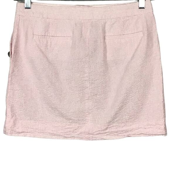J. Crew Seersucker Mini Skirt Tailored Nautical Pink White Stripe Pockets sz 6 - Picture 3 of 7